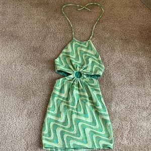 ZARA Green swirly cut out dress.